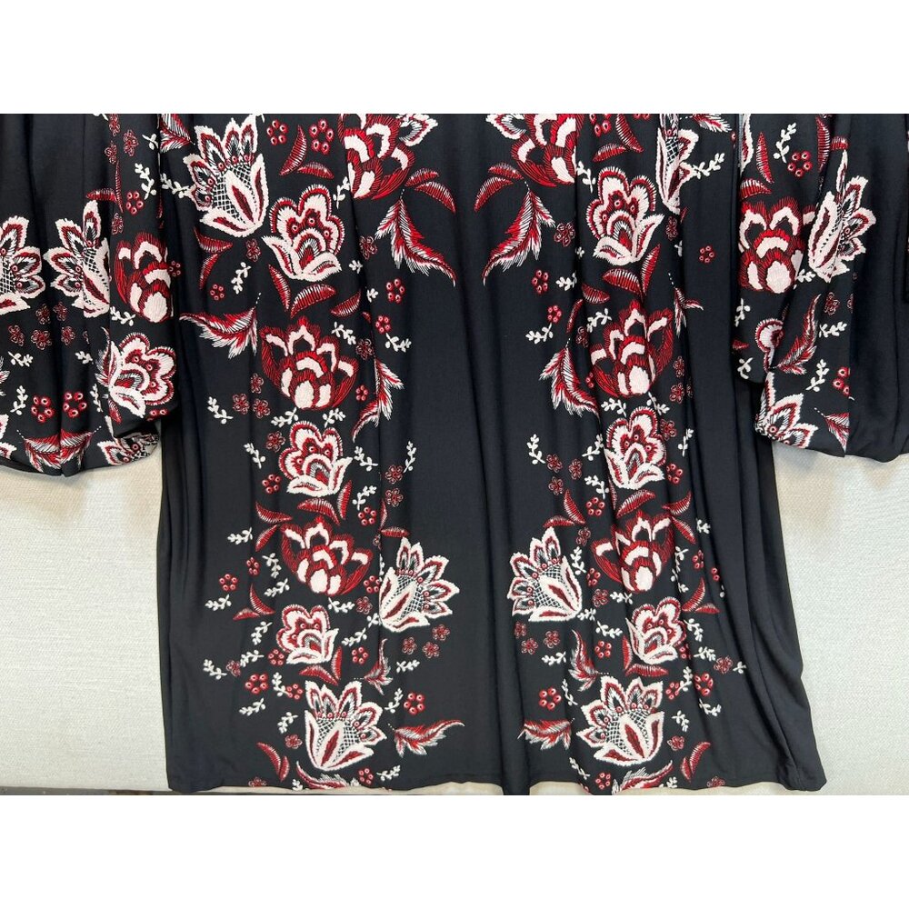 Roz & Ali Womens Floral Shift Dress Size 1X Black Bell Sleeve Dress Pullover Y2K - Picture 12 of 12